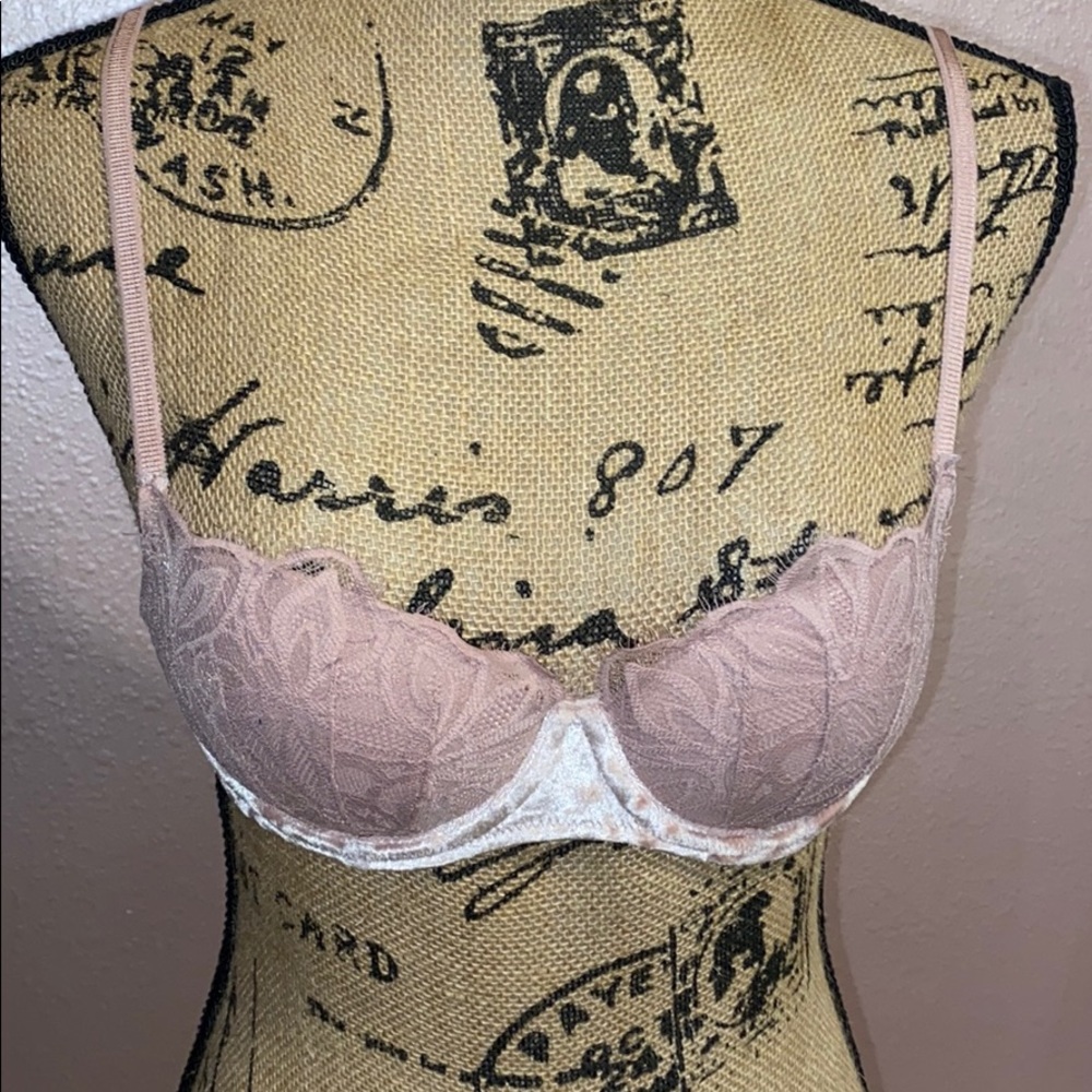 Soft pink lace velvet bra